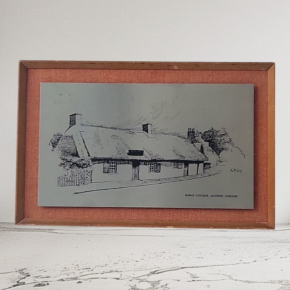 Steel Reproduction Sketch of Burns Cottage Alloway, Ayrshire, Scotland 14 X 9.5"